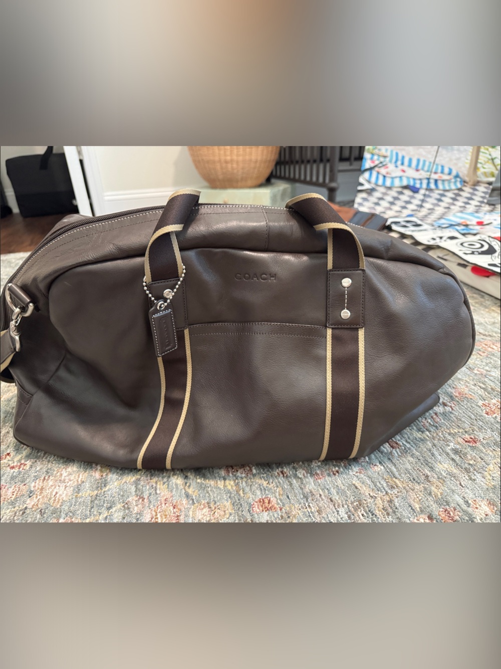 Coach Brown Leather Duffel with Tan-Trim Straps